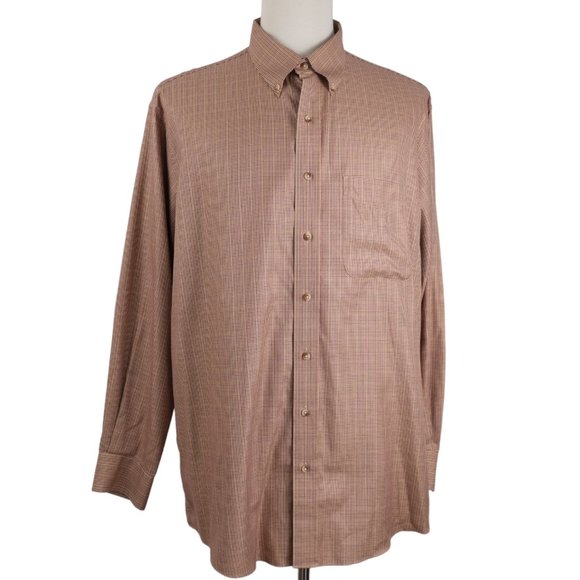 Jos. A. Bank Men's Travelers's Collection XL Button Down Shirt Brown Checked - Picture 2 of 10
